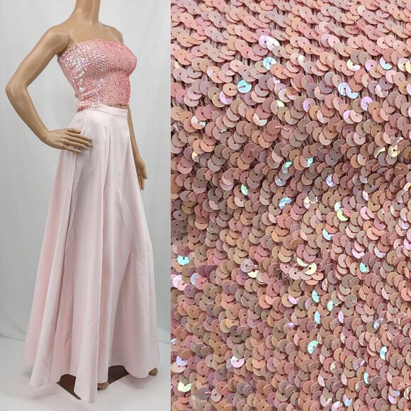 Vintage 1990s Y2K Moda Internationl Prom Dress Tube Top Sequins Pink 2 Piece - Picture 1 of 8